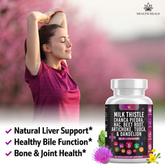 Health Heals Artichoke Leaf Extract bottle suggests plant-based support for digestion.