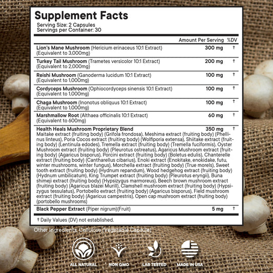 Health Heals Turkey Tail bottle image highlights immune support for daily resilience.