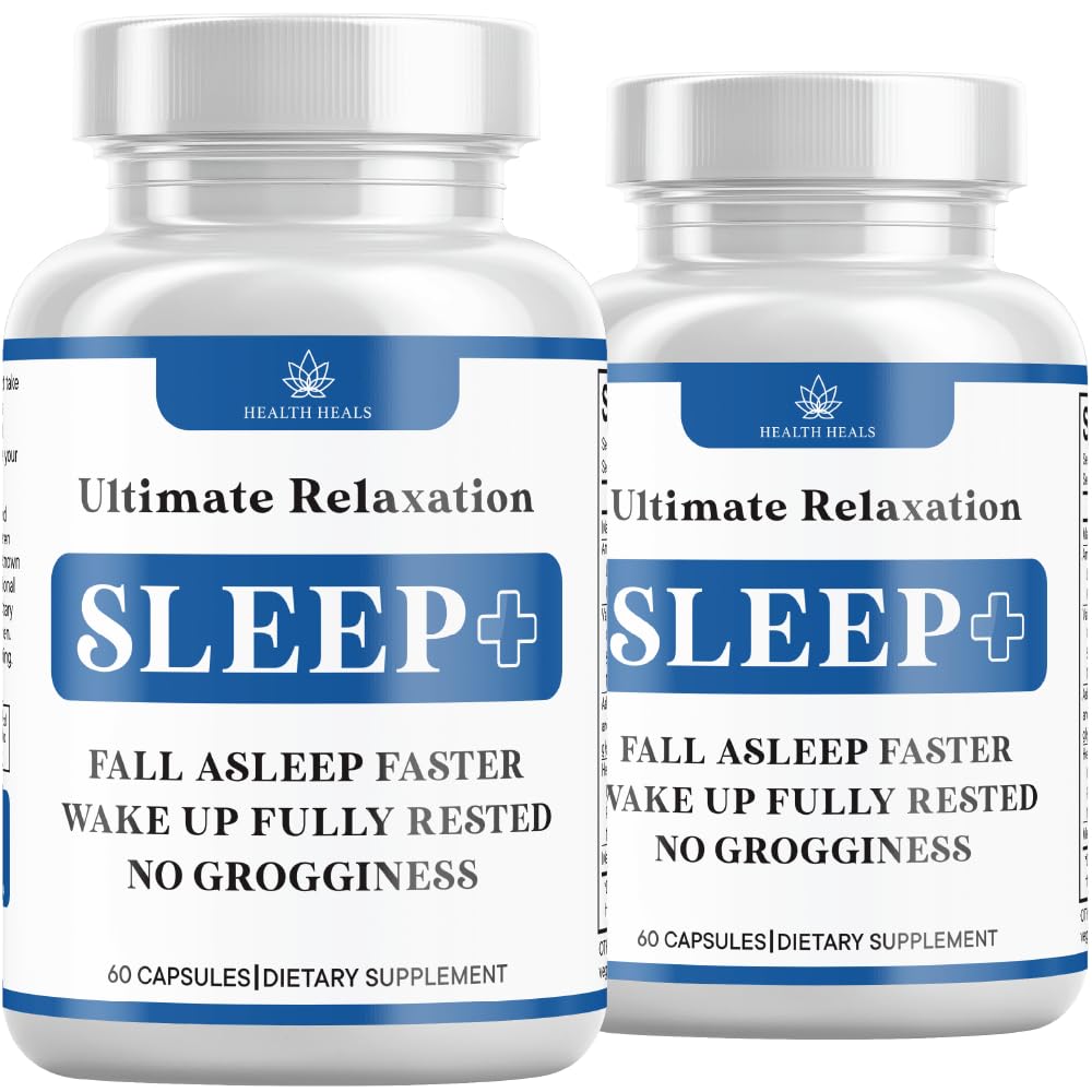 Health Heals Relaxation Sleep Aid bottle promoting peaceful nights and easier sleep.