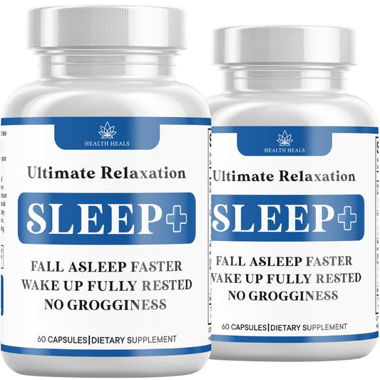 Health Heals Relaxation Sleep Aid bottle promoting peaceful nights and easier sleep.