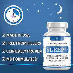 Health Heals label close-up demonstrates drug-free sleep supplement with USA-made quality.