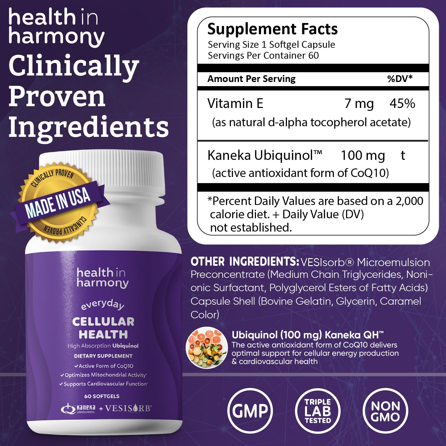 Doctor‑formulated Health in Harmony softgels emphasize quality and purity