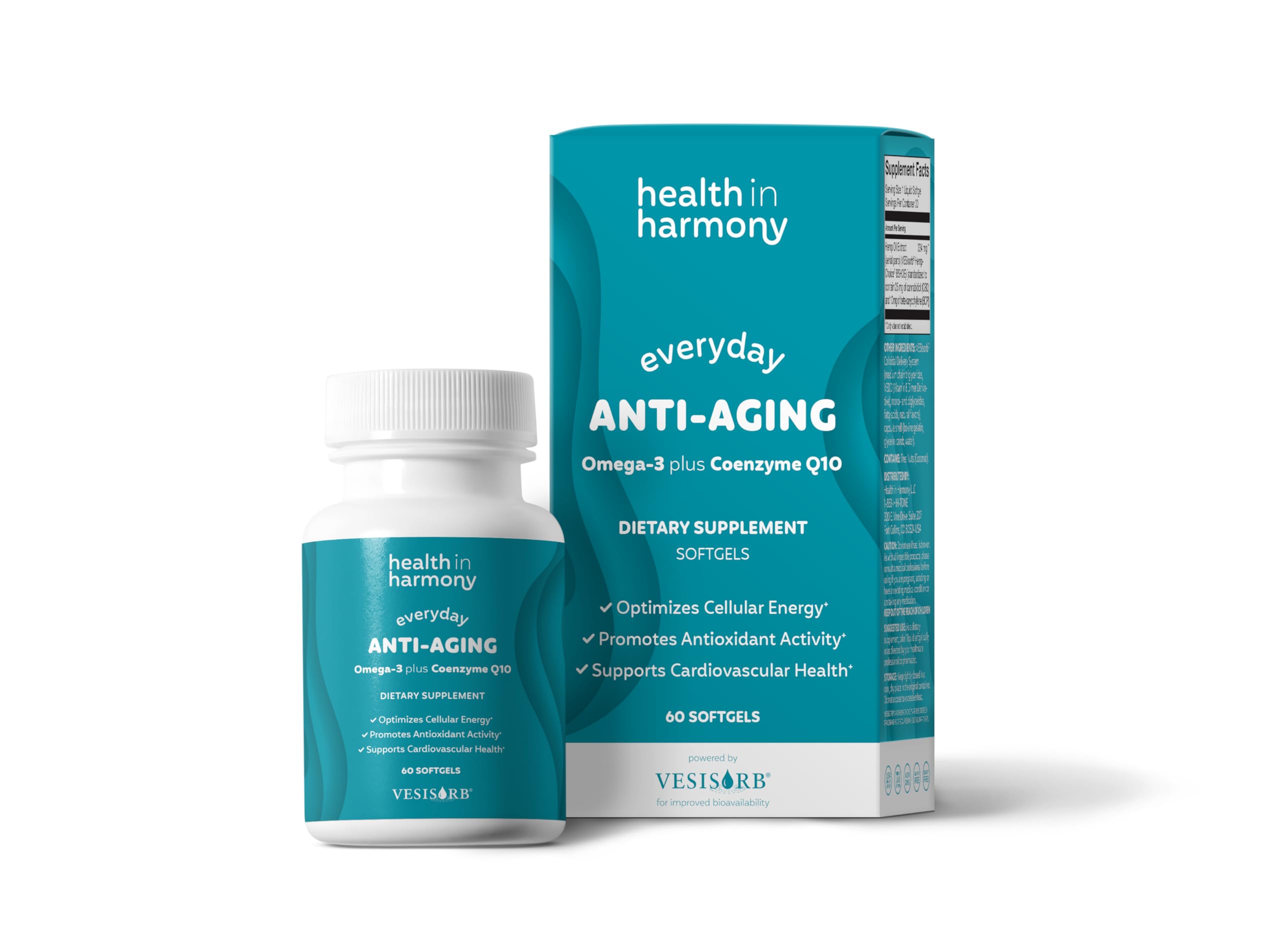 Health in Harmony Everyday anti-aging supplement bottle with VESISORB for higher absorption.