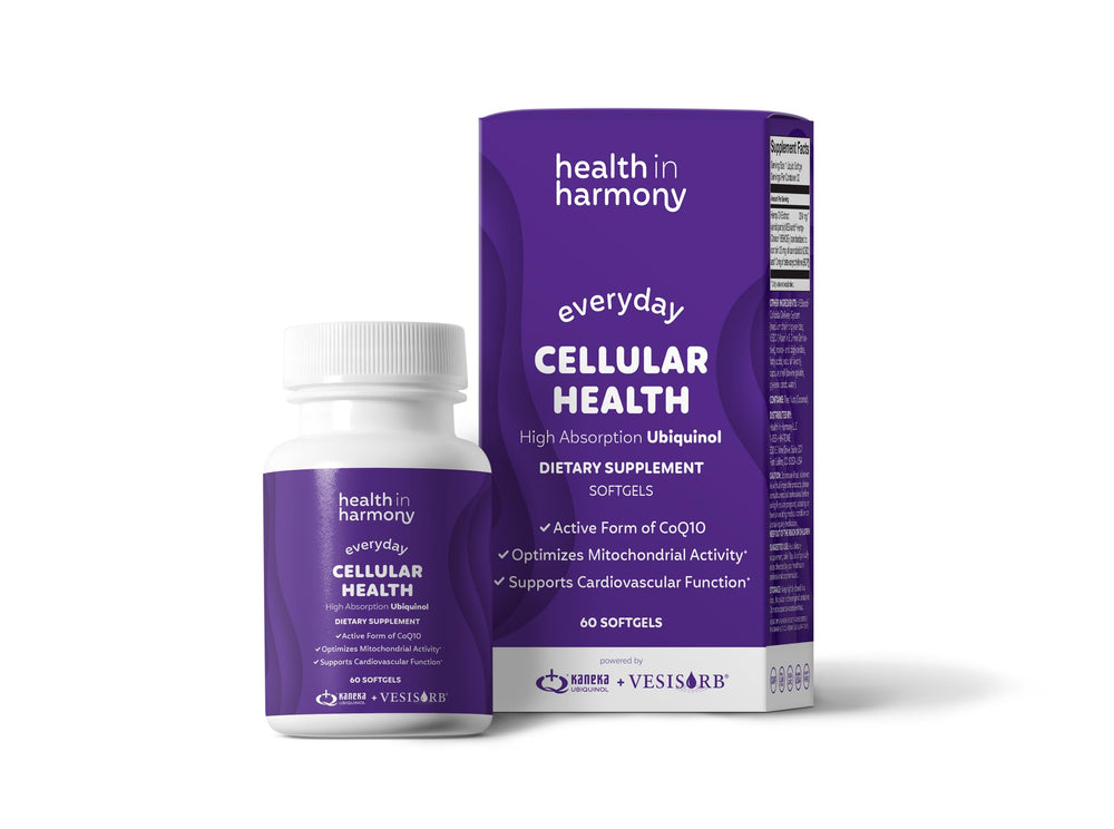 Health in Harmony Everyday Cellular Health bottle with Ubiquinol CoQ10 for cellular energy support