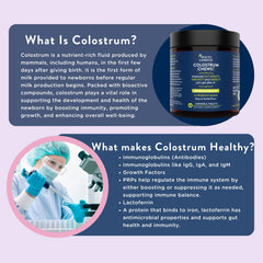 Illustration of Health Logics Colostrum Chews immune support with IgG, IgA, IgM benefits.