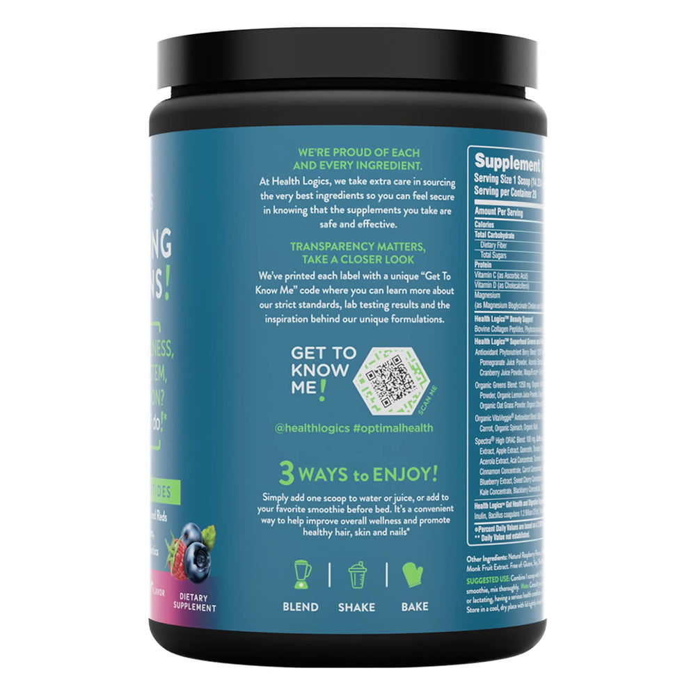 Label-ingredients image displays collagen, probiotics and enzymes for gut-friendly nutrition