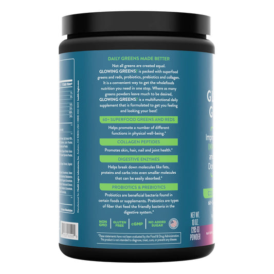 Glowing Greens scoop showing convenient daily serving for energy support