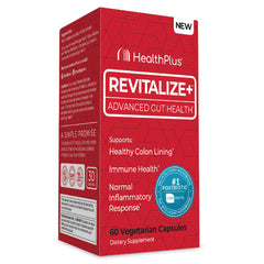 Health Plus Revitalize+ CoreBiome bottle for convenient digestive support.