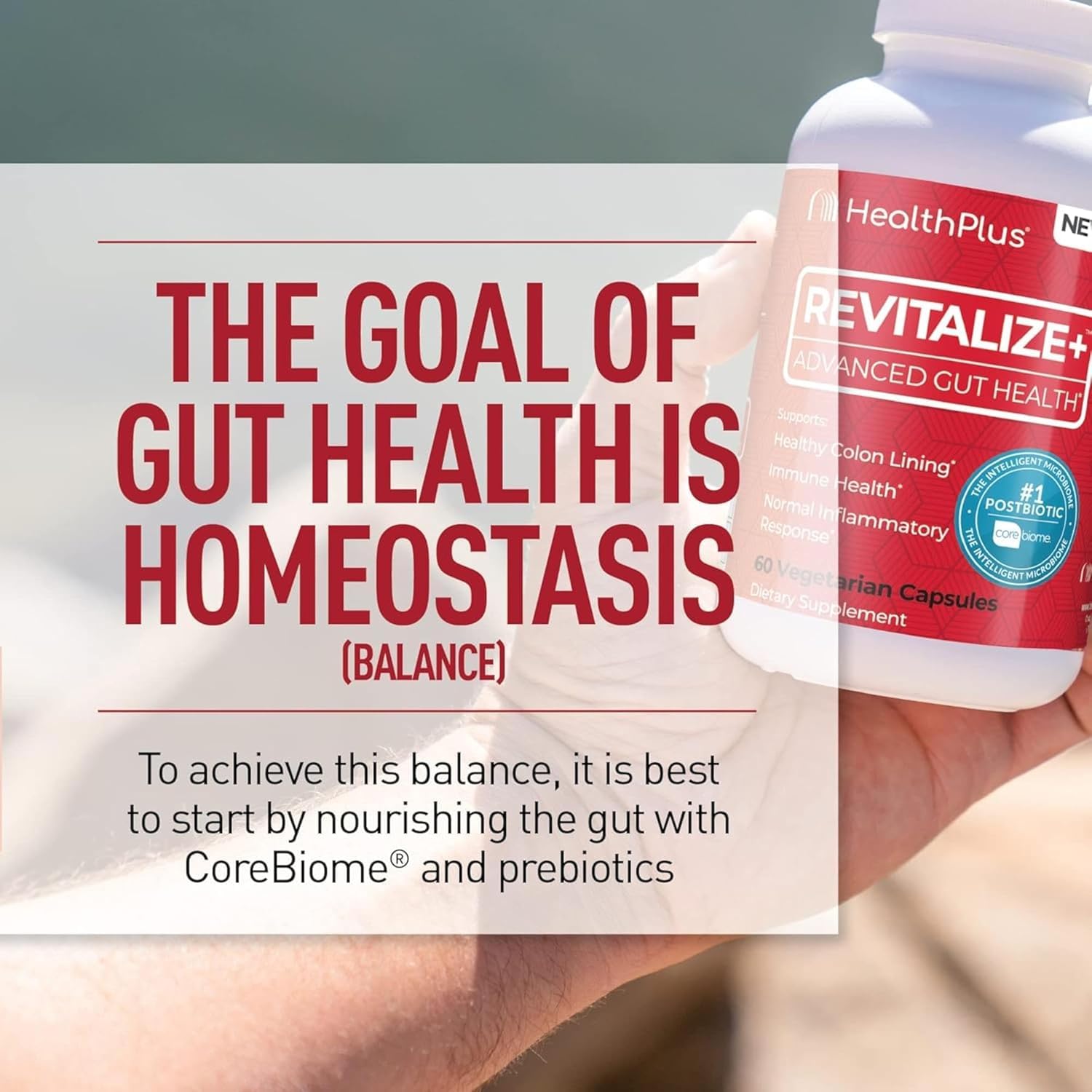 Health Plus CoreBiome capsules ready for daily gut health routine.