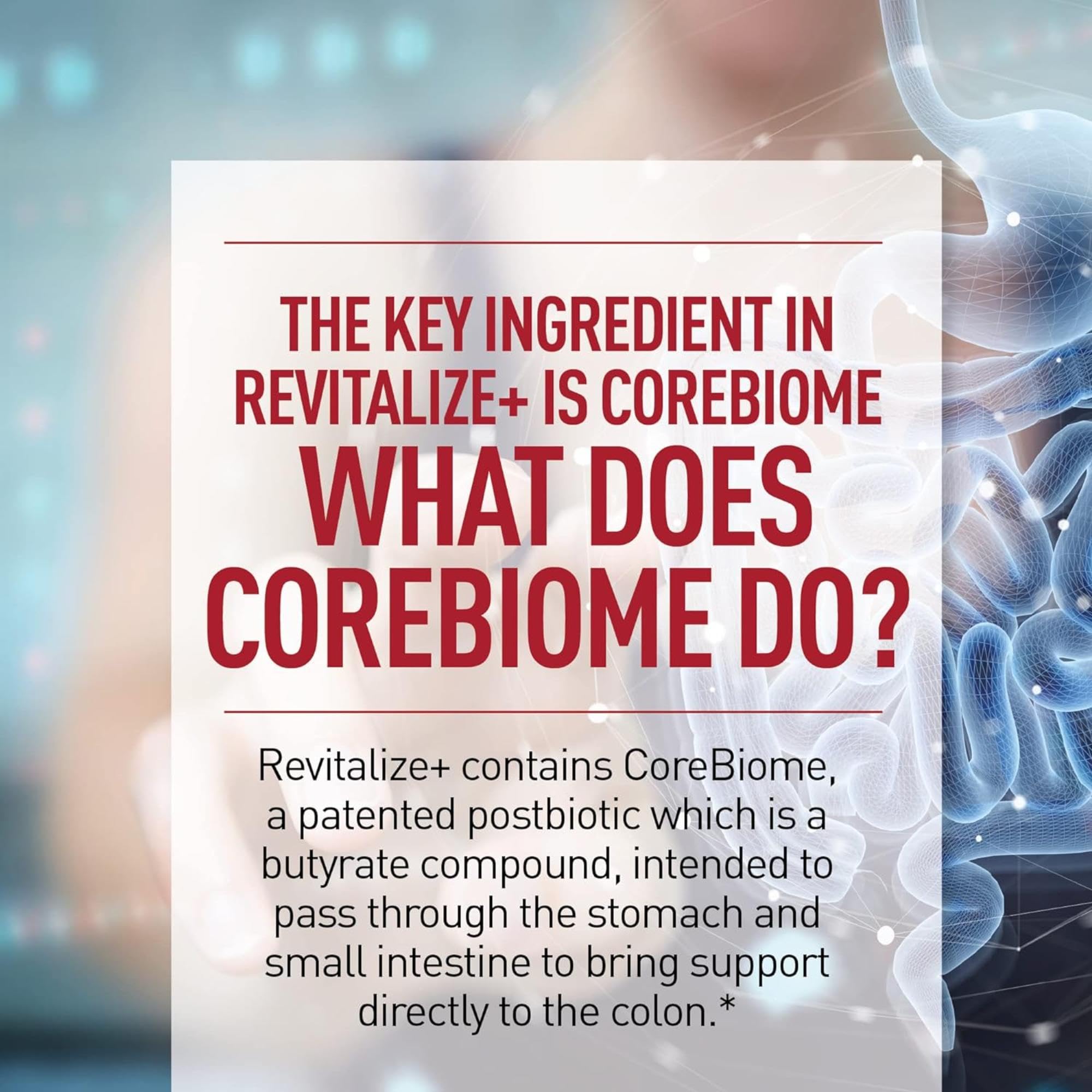 Health Plus Revitalize+ CoreBiome daily-use setup for routine gut health.