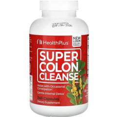 Health Plus Super Colon Cleanse capsules bottle shown for convenient daily use.
