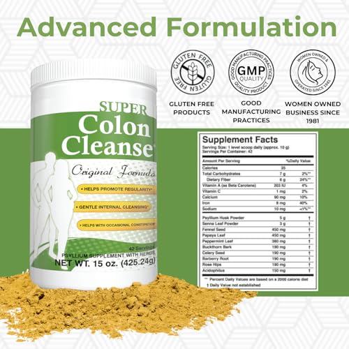 Health Plus Super Colon Cleanse original bottle back with ingredients and guidance details.
