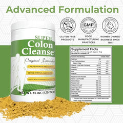 Health Plus Super Colon Cleanse original bottle back with ingredients and guidance details.