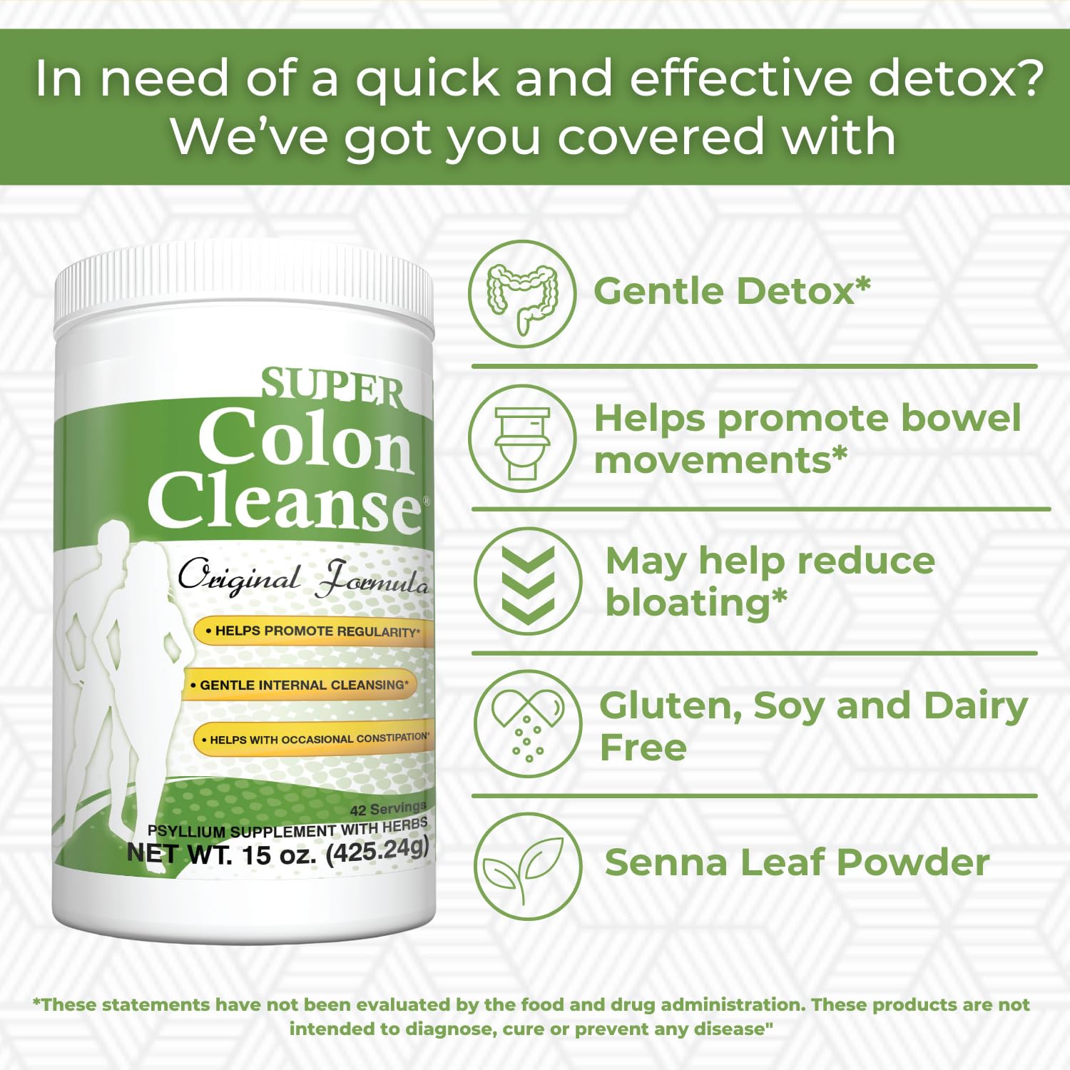 Health Plus Super Colon Cleanse powder scoop demonstrates convenient serving size for users.