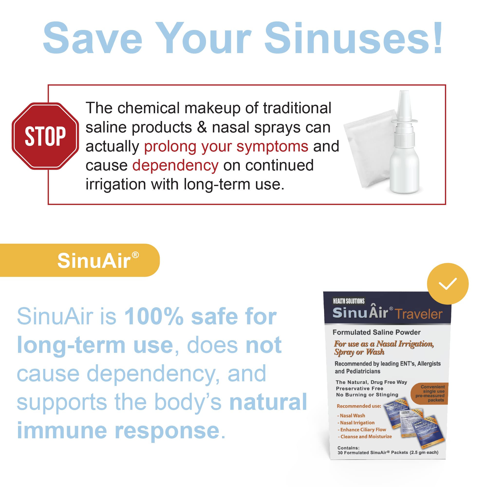 Health Solutions nasal irrigation setup with SinuAir packets for daily care.