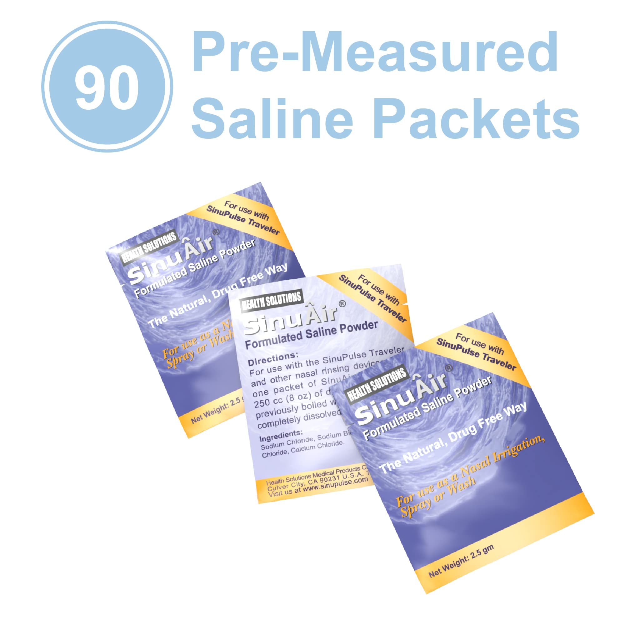 Health Solutions saline packets in a usage scene for nasal comfort.