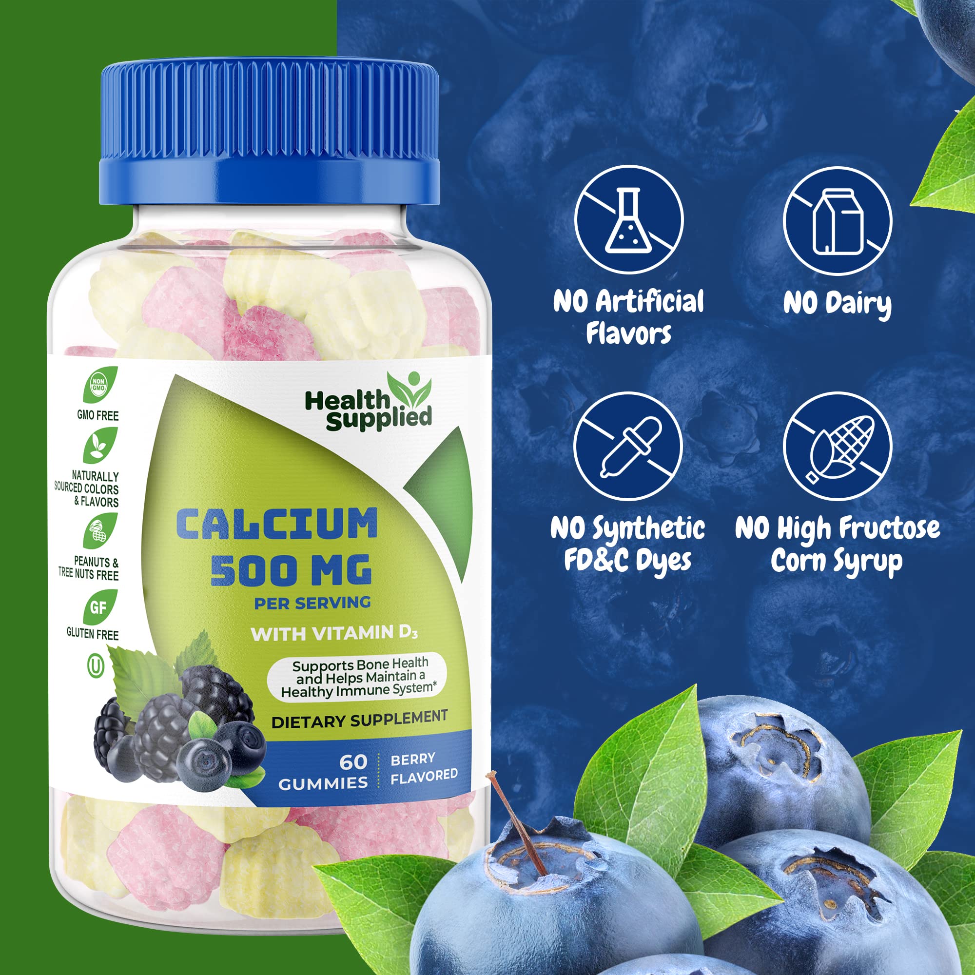 Health Supplied 120 gummies pack showing 60 servings for ongoing bone support