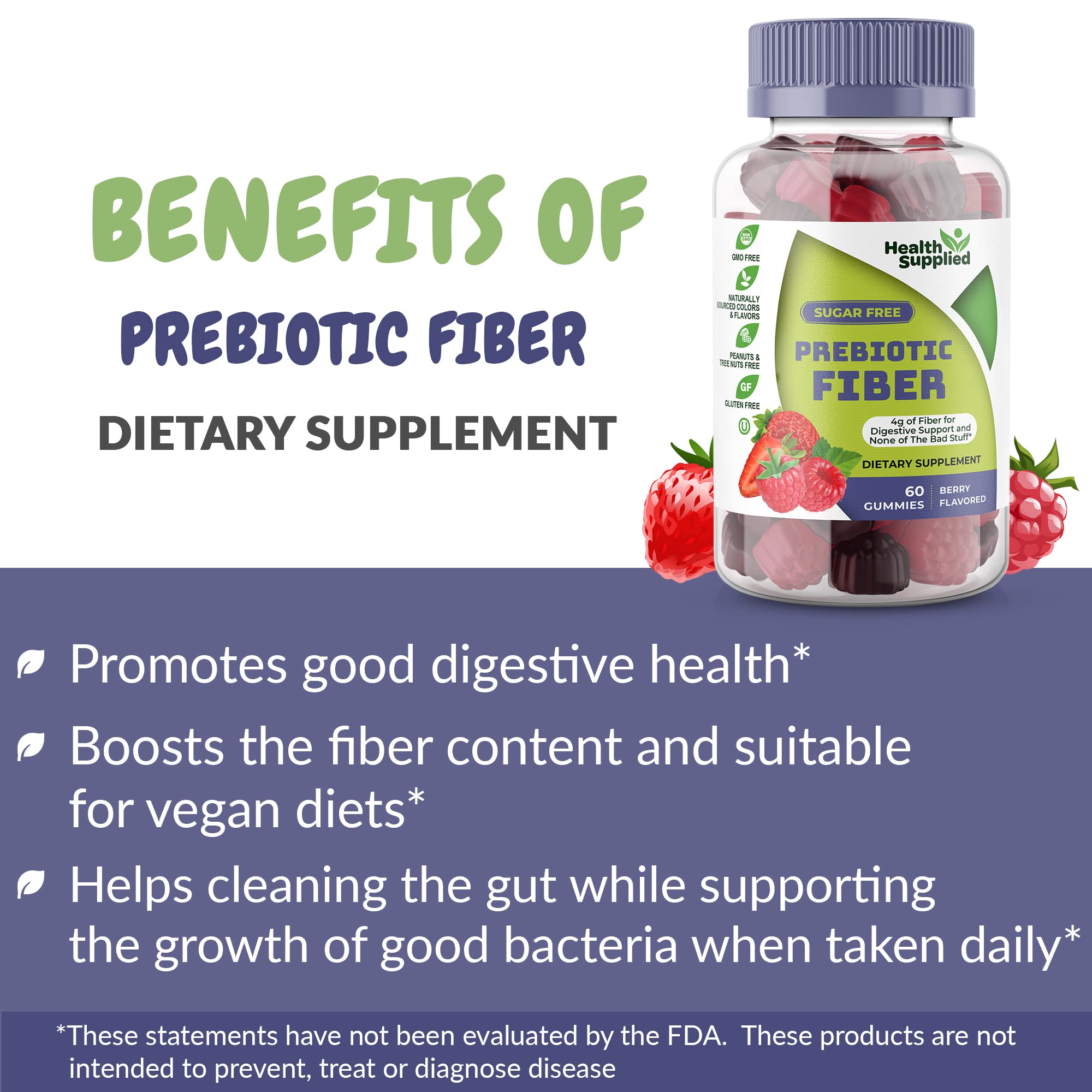 Health Supplied mixed berry gummies texture closeup showing soft chew, easy to swallow.