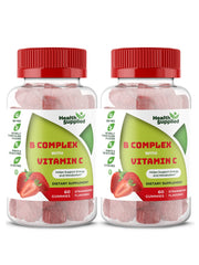 Health Supplied Strawberry B Complex Gummies bottle front, tasty daily energy support.
