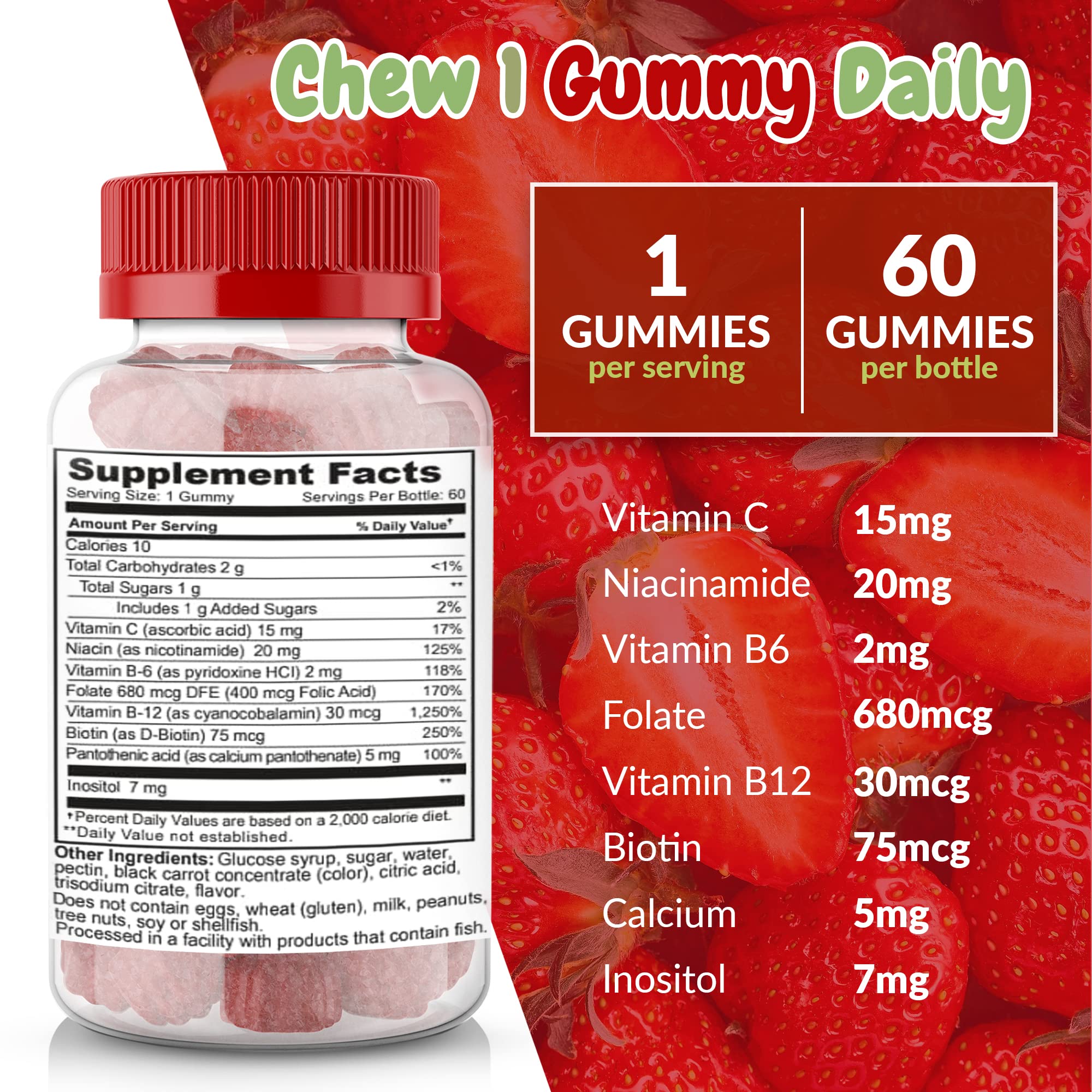 Health Supplied gummies close-up, strawberry flavor and soft chew.