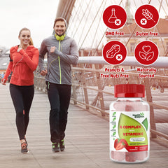 Health Supplied strawberry B complex packaging, gluten-free and non-GMO.