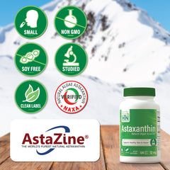 Health Thru Nutrition Astaxanthin label highlighting sustainable algae sourcing.