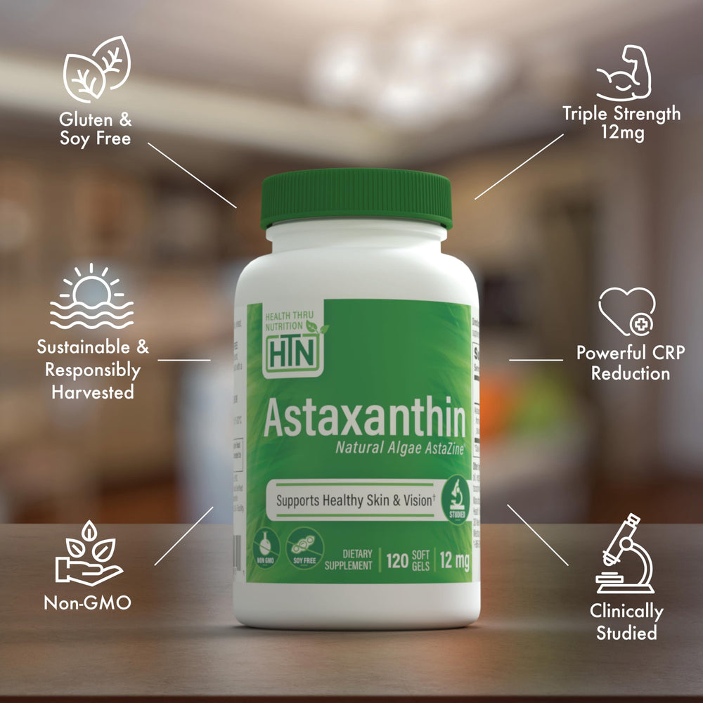 Health Thru Nutrition Astaxanthin origin Himalayan water — algae-based antioxidant sourced from pristine waters.
