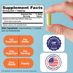 Close-up of Health Thru Nutrition Berberine HCl 500mg label and vegan certification.