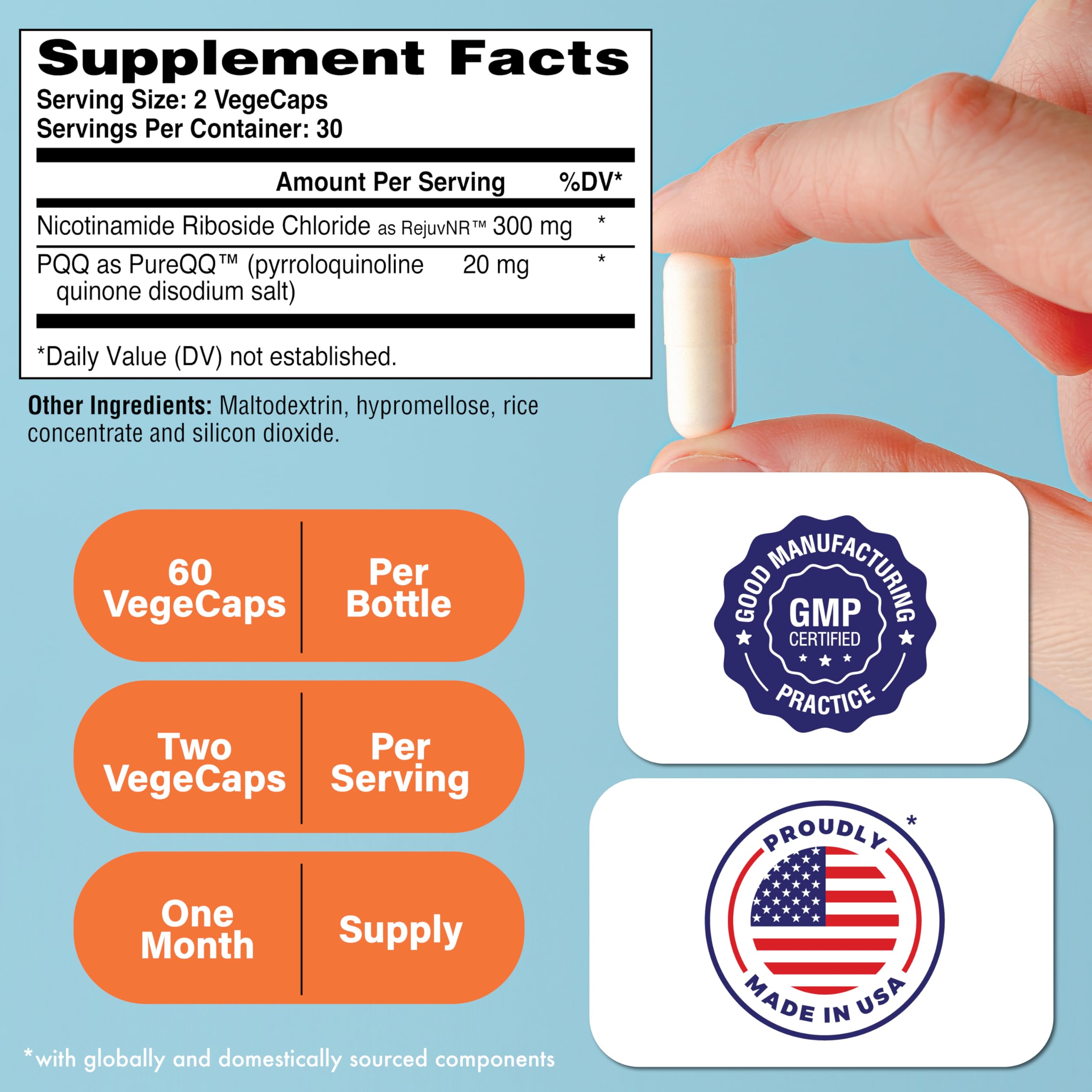 Health Thru Nutrition NAD+ Activator label close-up highlighting NR and PQQ.