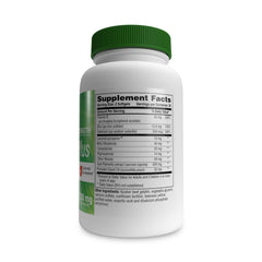 Close-up of Health Thru Nutrition Prostate Plus bottle label showing zinc and pumpkin seed for daily support