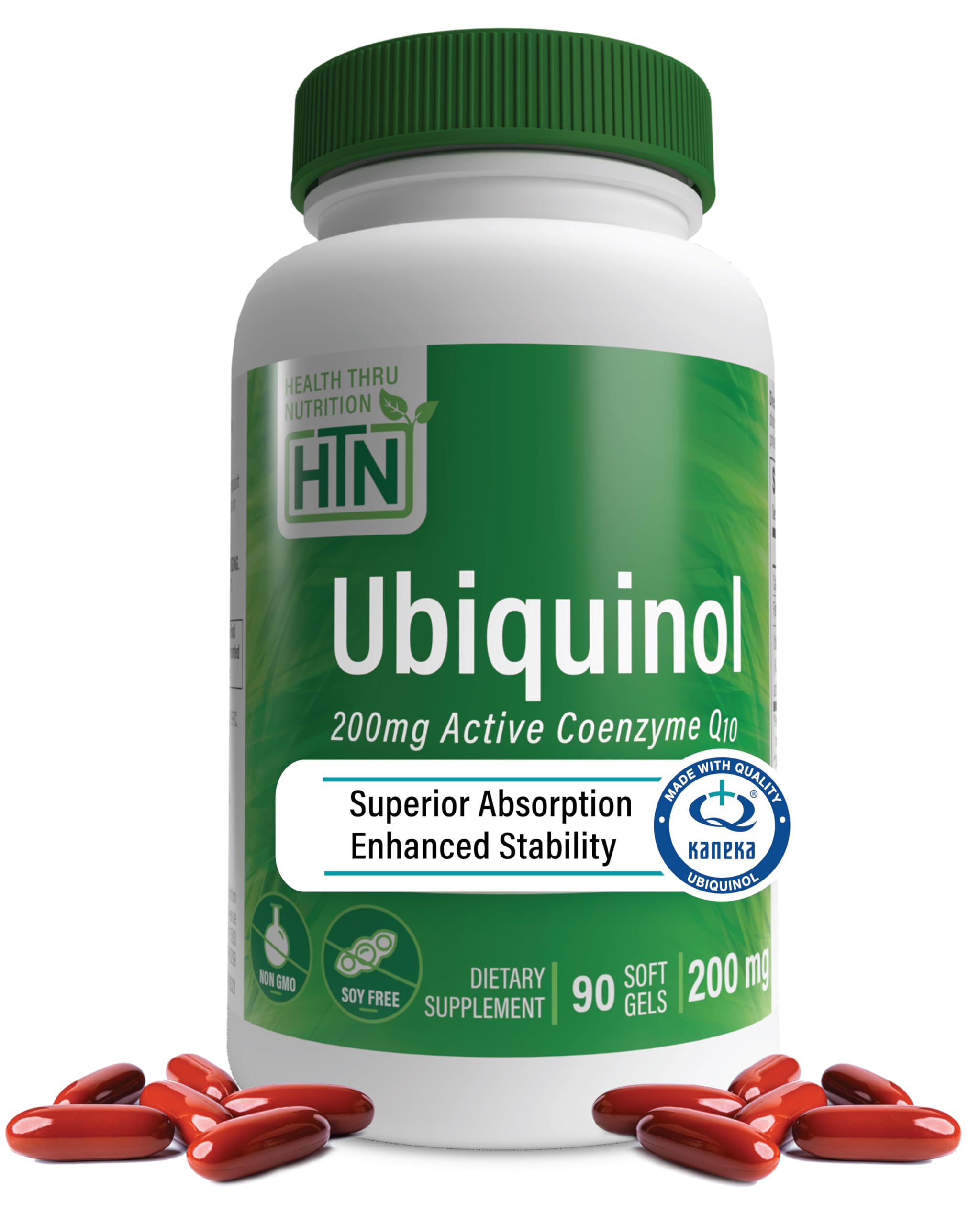 Health Thru Nutrition Ubiquinol 200mg softgels bottle front supports daily energy