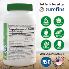 Health Thru Nutrition Ubiquinol 200mg softgels label close-up highlights Kaneka Ubiquinol and quality