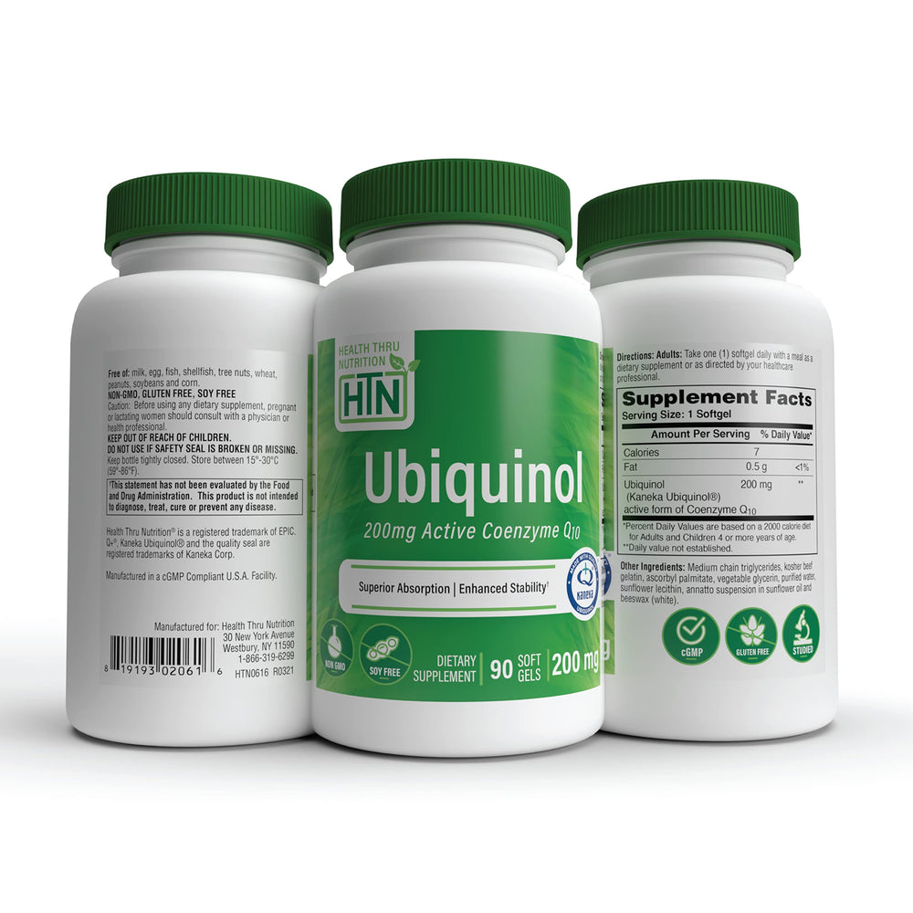 Health Thru Nutrition Ubiquinol 200mg softgels travel pack for convenient supplementation on the go