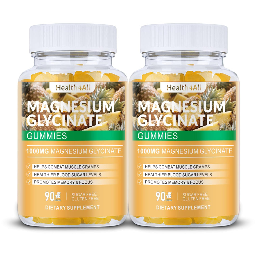 Health4All Magnesium Glycinate Gummies bottle front, 180 count, easy nightly support.