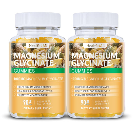 Health4All Magnesium Glycinate Gummies bottle front, 180 count, easy nightly support.