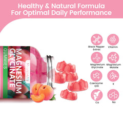 Health4All Magnesium Glycinate Gummies peach packaging highlights flavor and sugar-free formula