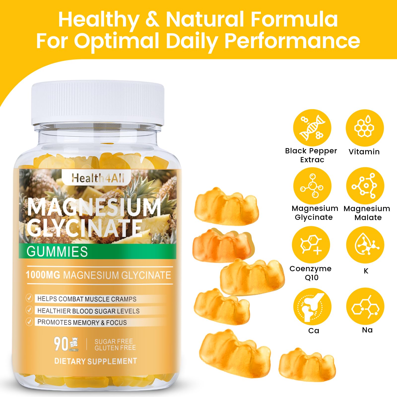 Health4All Raspberry flavor gummies close-up, sugar-free magnesium for gentle relaxation.