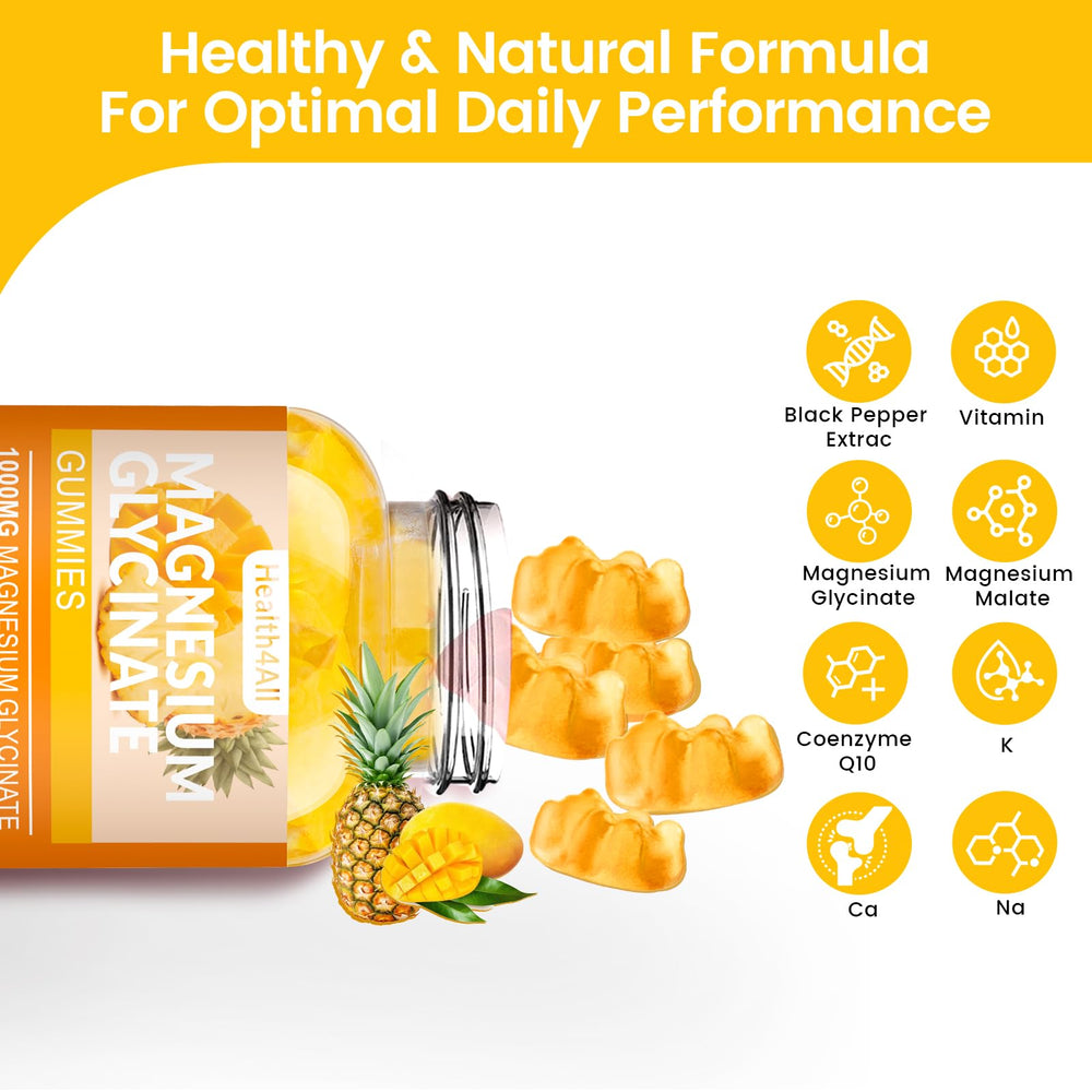 Health4All Magnesium Glycinate Gummies serving pack for convenient daily supplementation.
