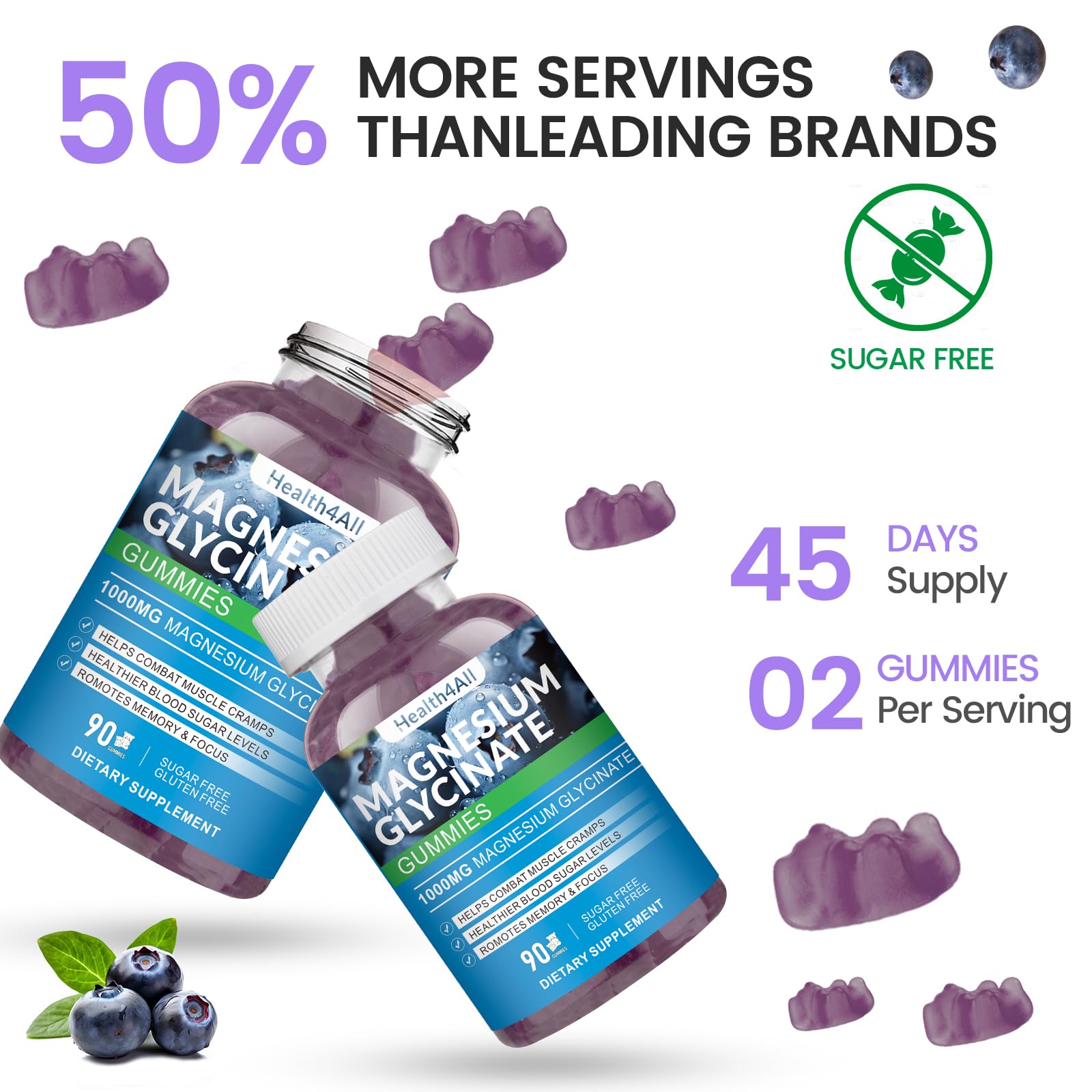 Health4All Magnesium Glycinate Gummies flatlay highlights convenient, tasty wellness addition.