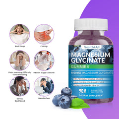 Health4All Magnesium Glycinate Gummies jar highlights high absorption formula for calm nerves.