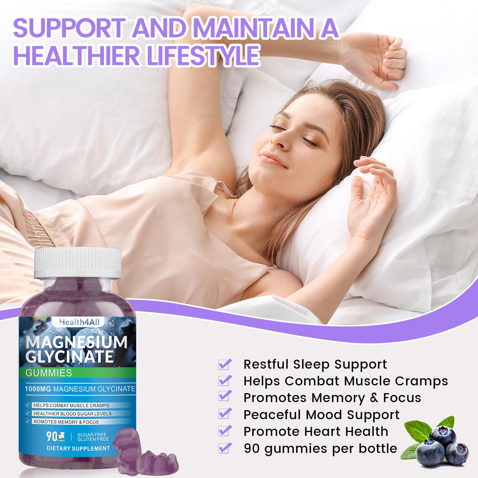 Health4All Magnesium Glycinate Gummies nutrition panel emphasizes minerals and vitamins.