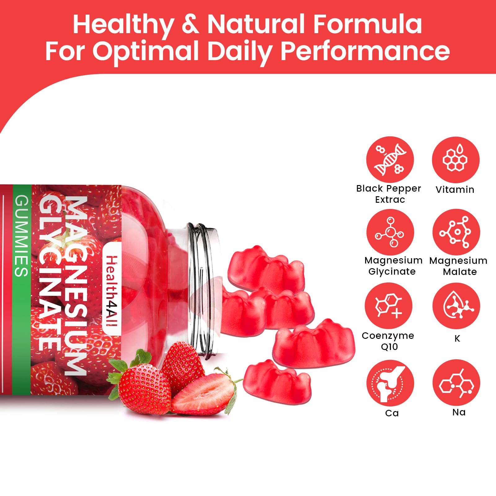 Health4All gummies ingredients label close-up emphasizing added vitamins and minerals.