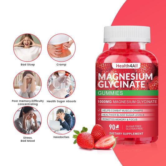 Health4All magnesium gummies soft chews close-up highlighting chewy texture and strawberry taste.