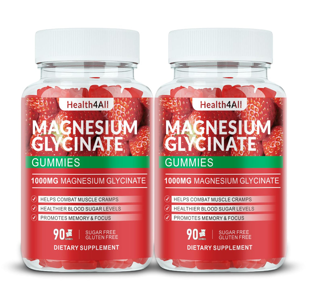 Health4All Magnesium Glycinate Gummies bottle with strawberry flavor for easy daily use.