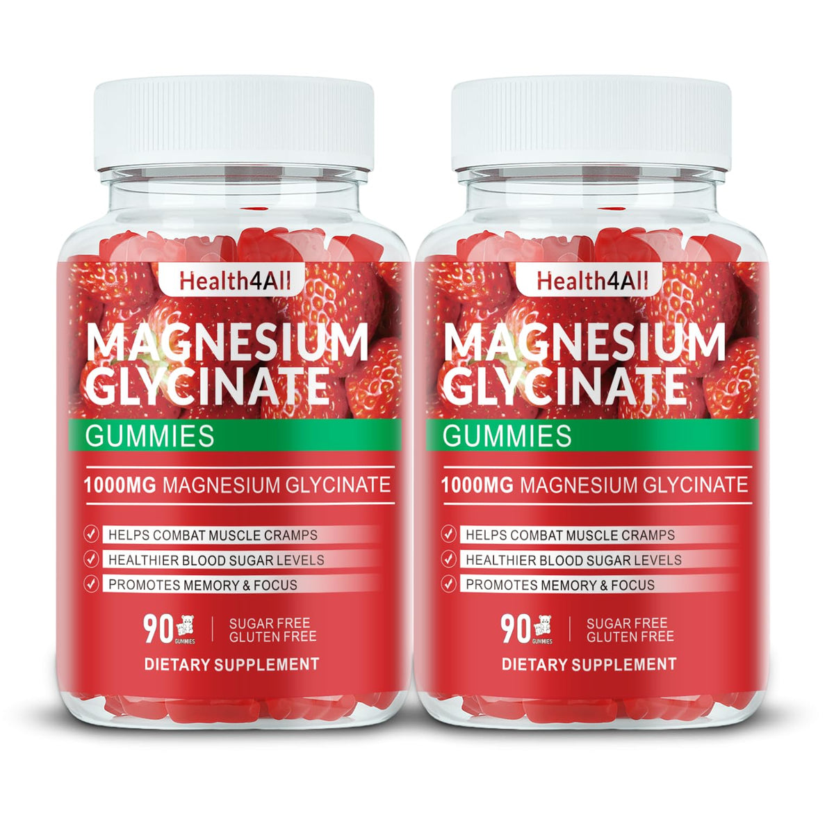 Health4All Magnesium Glycinate Gummies bottle with strawberry flavor for easy daily use.