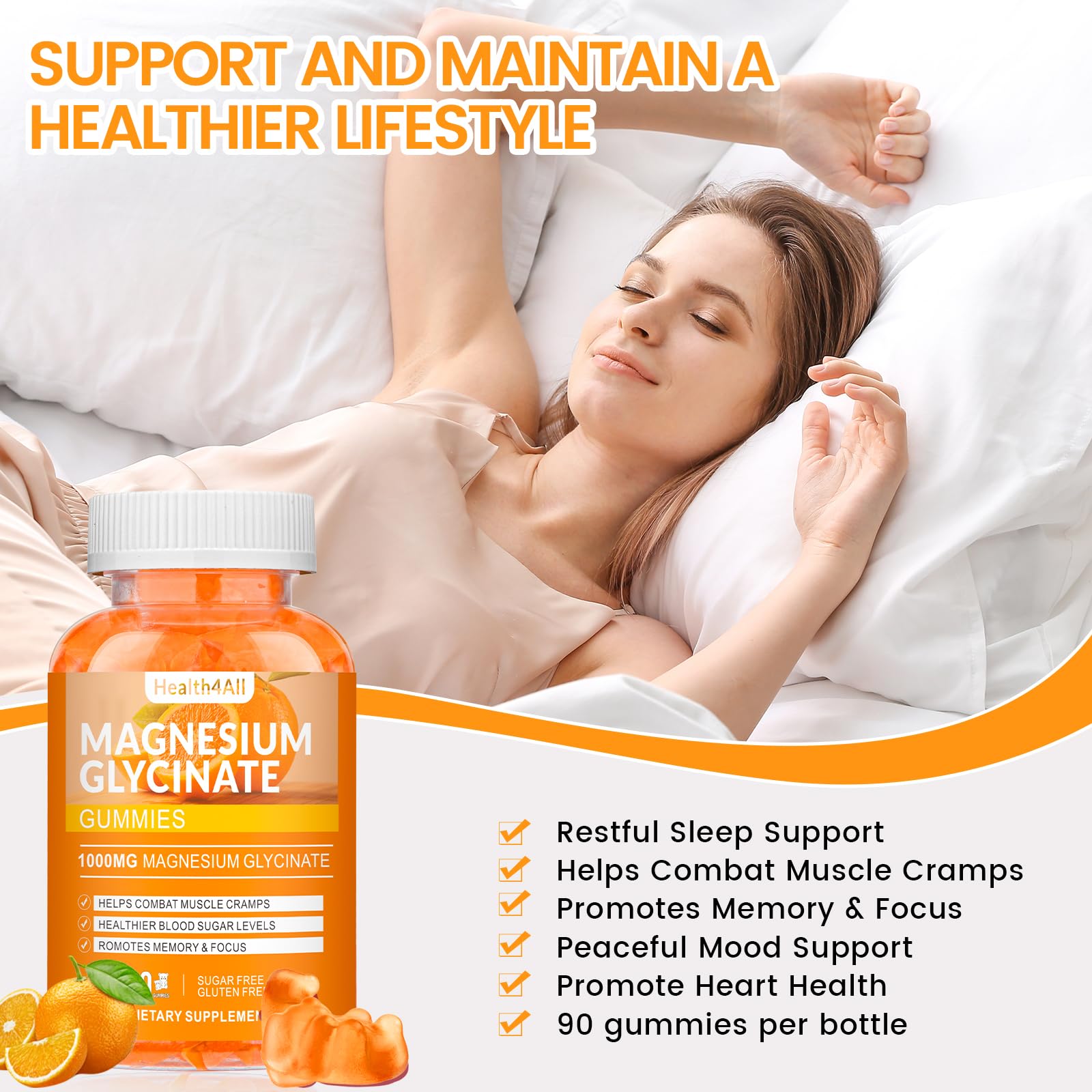 Health4All magnesium glycinate gummies easy chew, kid-friendly.
