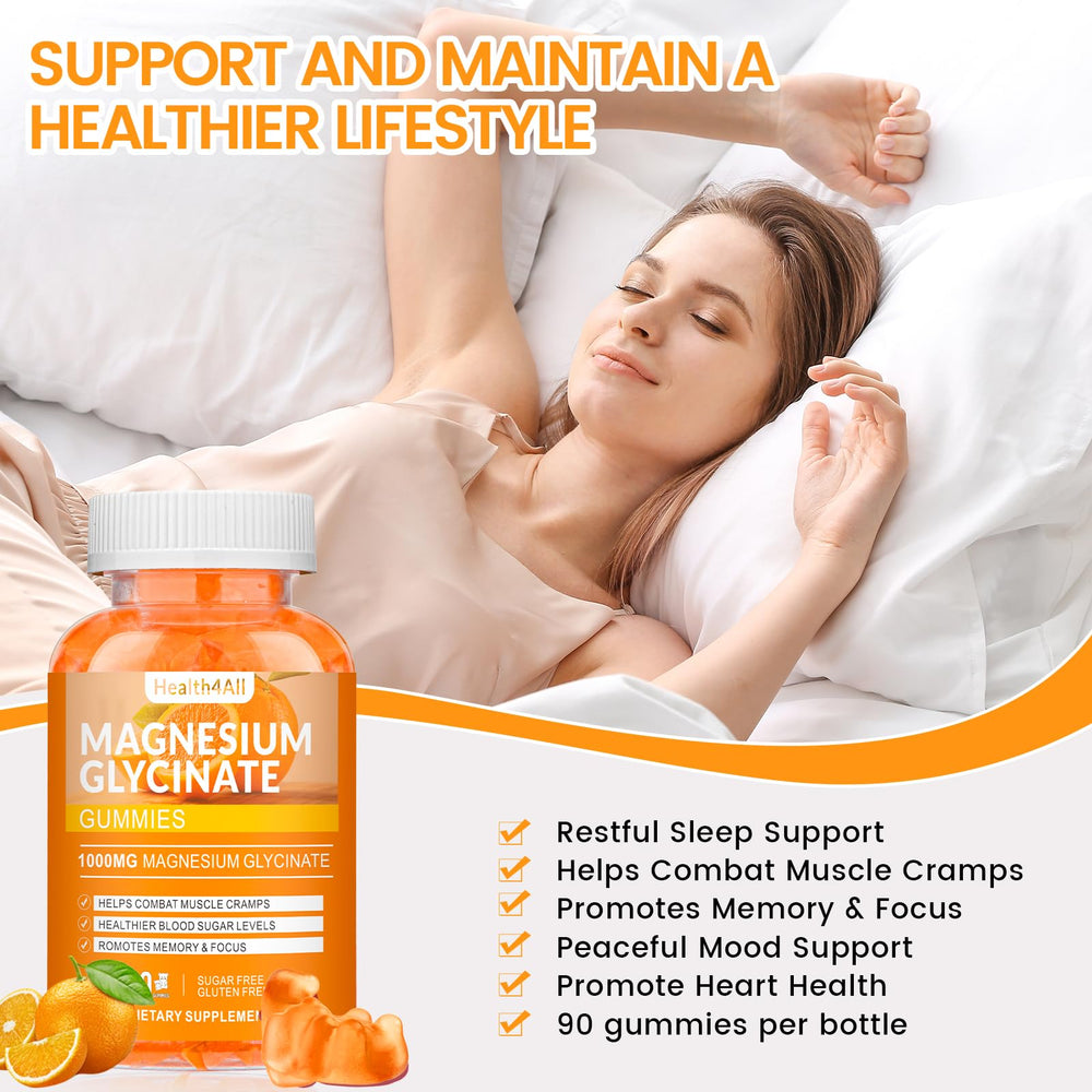 Health4All magnesium glycinate gummies easy chew, kid-friendly.