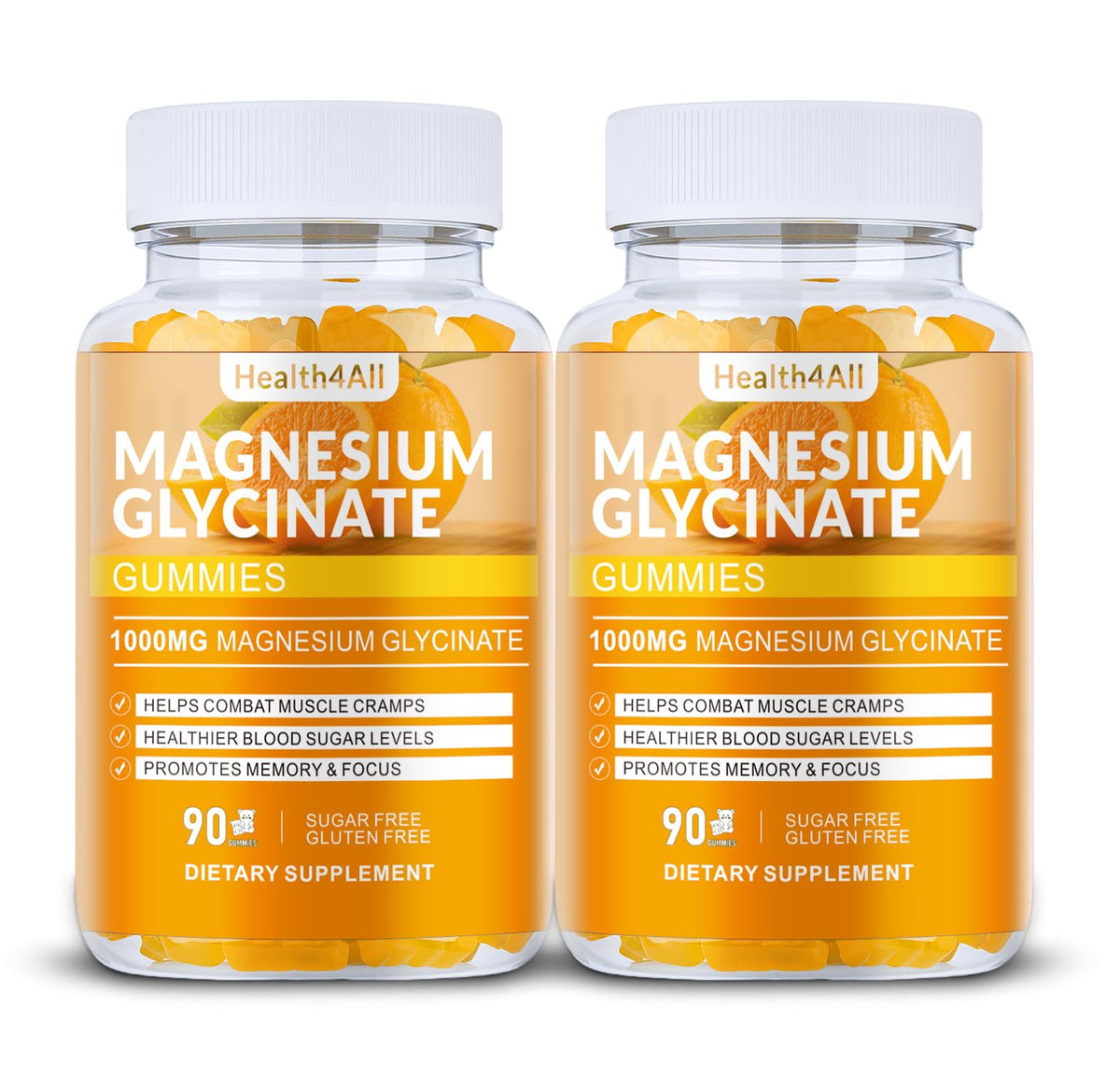 Health4All magnesium glycinate gummies orange bottle, easy daily supplement for relaxation.