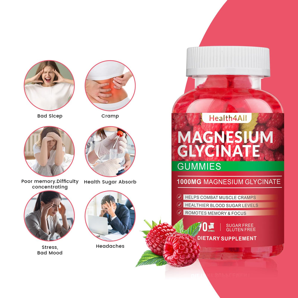 Health4All Magnesium Glycinate Gummies being poured for convenient, sugar-free supplementation.