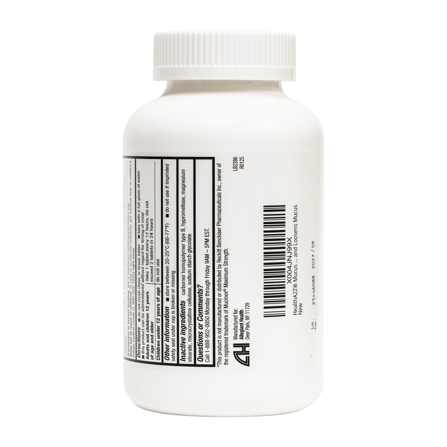 Bulk 200-count HealthA2Z Mucus Relief bottle displayed